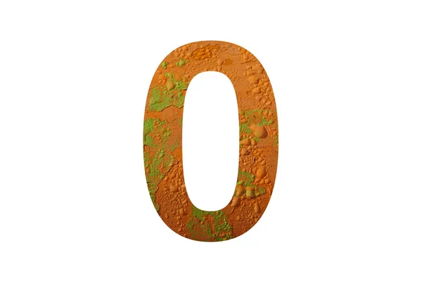数字0 字母背景为橙色 有雨滴 颜色为橙色 绿色和黄色 — 图库照片