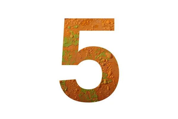 雨粒が入ったオレンジ色の背景で作られたアルファベットの数5は オレンジ 黄色で — ストック写真