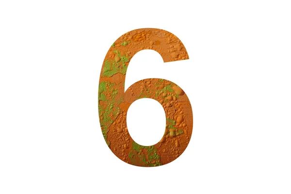 雨粒が入ったオレンジ色の背景で作られたアルファベットの6番目オレンジ — ストック写真