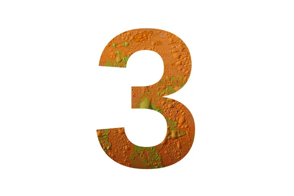 3号字母表 背景为橙色 有雨滴 颜色为橙色 绿色和黄色 — 图库照片