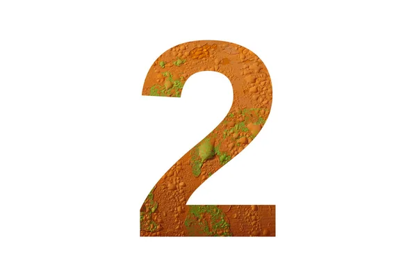 字母2的数字 字母背景为橙色 有雨滴 颜色为橙色 绿色和黄色 — 图库照片