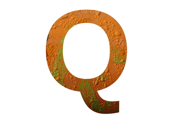 字母Q的字母Q 背景为橙色 有雨滴 颜色为橙色 绿色和黄色 — 图库照片