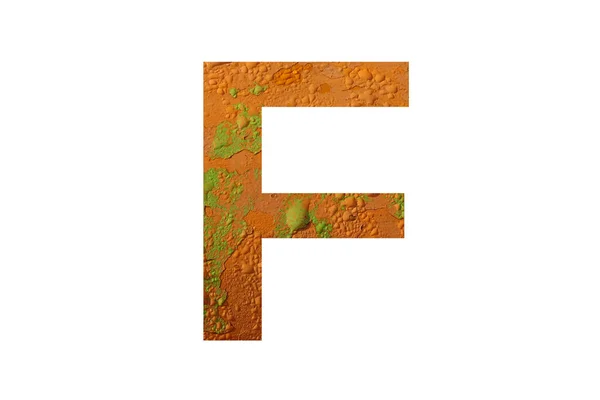 字母F的字母F 背景为橙色 有雨滴 颜色为橙色 绿色和黄色 — 图库照片