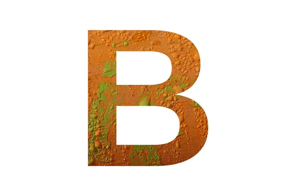 字母B的字母B 背景为橙色 有雨滴 颜色为橙色 绿色和黄色 — 图库照片