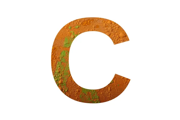 字母C的字母C 背景为橙色 有雨滴 颜色为橙色 绿色和黄色 — 图库照片