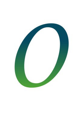 Yeşil ve mavi gradyanlı alfabenin 0 numarası. Beyaz bir arkaplanda izole edilmiş