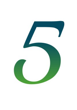 Alfabenin yeşil ve mavi gradyanı 5 numara. Beyaz bir arkaplanda izole edilmiş