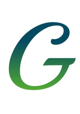 Alfabenin yeşil ve mavi gradyanlı G harfi. Beyaz bir arkaplanda izole edilmiş