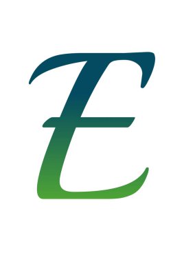 Alfabenin yeşil ve mavi gradyanlı e harfi. Beyaz bir arkaplanda izole edilmiş