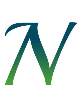 Alfabedeki N harfi yeşil ve mavi gradyanlı. Beyaz bir arkaplanda izole edilmiş