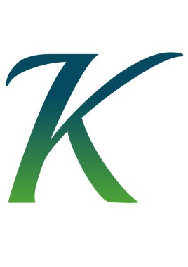 Alfabedeki K harfi yeşil ve mavi gradyanlı. Beyaz bir arkaplanda izole edilmiş