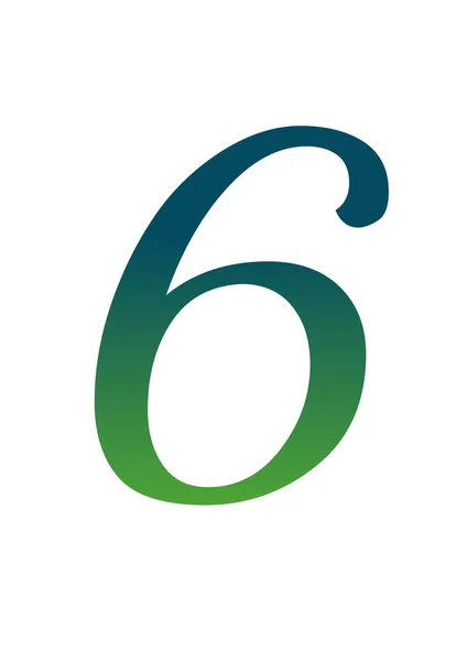 字母6的数字由绿色和蓝色的渐变构成 被白色背景隔离 — 图库照片
