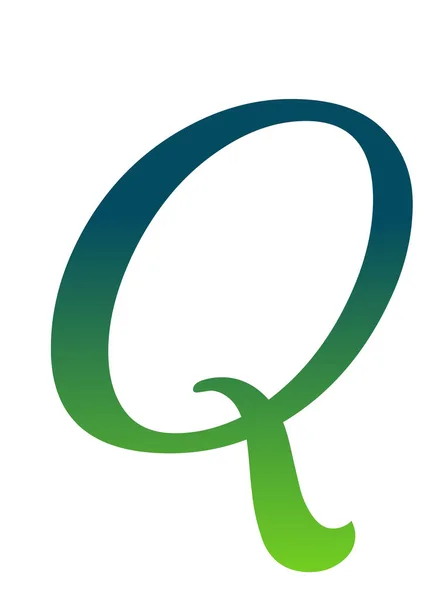 字母Q由绿色和蓝色梯度构成的字母表的字母Q被白色背景隔离 — 图库照片