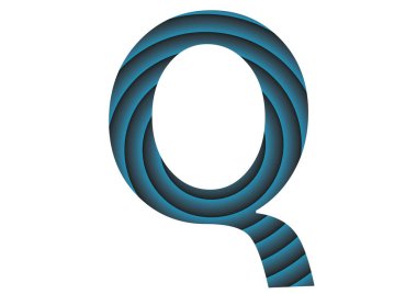 Alfabedeki Q harfi koyu ve açık mavi dairelerden yapılmış, beyaz arkaplanda izole edilmiş.