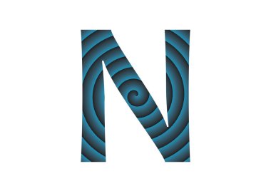 Alfabedeki N harfi koyu ve açık mavi dairelerden yapılmış, beyaz arkaplanda izole edilmiş.