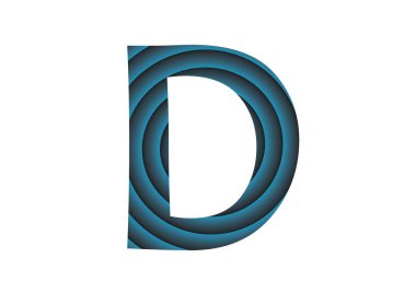 Alfabenin D harfi, koyu ve açık mavi dairelerle yapılmış, beyaz arkaplanda izole edilmiş.