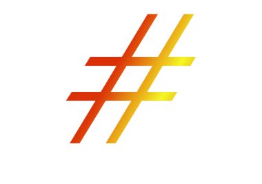 Hashtag of the alphabet made with yellow and red gradient. Isolated on a white background