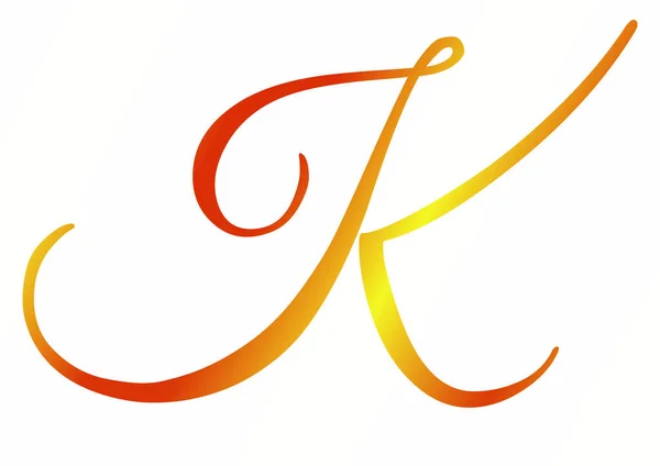 字母K由黄色和红色梯度构成的字母K 被白色背景隔离 — 图库照片