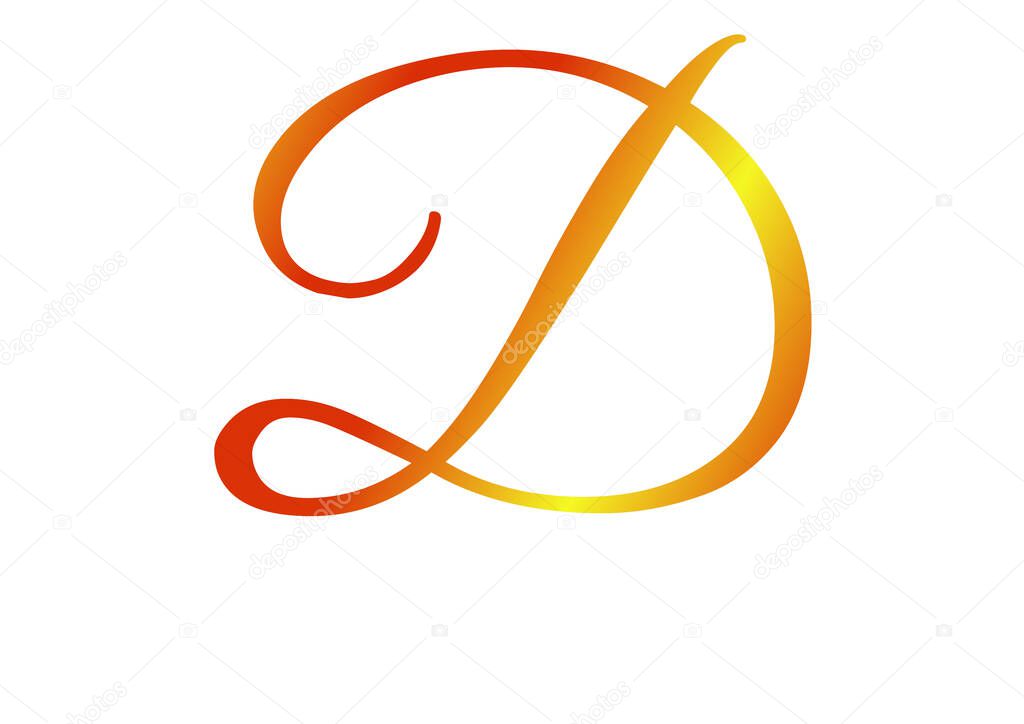 Letter d of the alphabet made with yellow and red gradient. Isolated on a white background