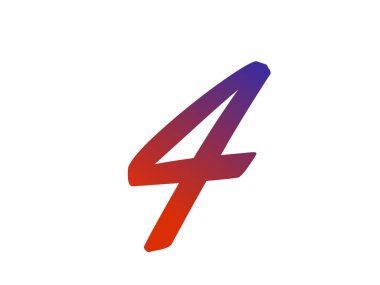 Number 4 of the alphabet made with red and blue gradient, isolated on a white background