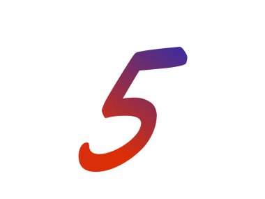 Number 5 of the alphabet made with red and blue gradient, isolated on a white background