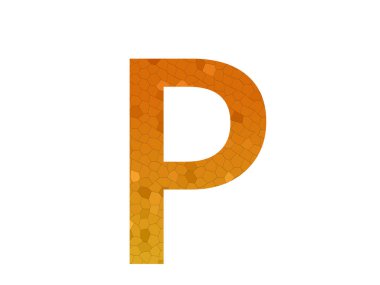 Letter P of the alphabet made with a color gradient from yellow to orange and a pattern of hexagons mosaic, isolated on a white background