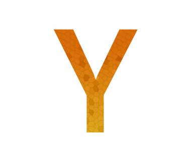 Letter Y of the alphabet made with a color gradient from yellow to orange and a pattern of hexagons mosaic, isolated on a white background
