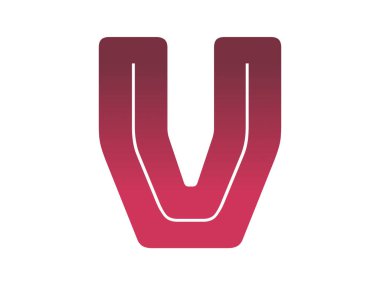 Letter V of the alphabet made with a color gradient from red tot pink, isolated on a white background