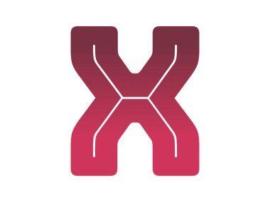 Letter X of the alphabet made with a color gradient from red tot pink, isolated on a white background