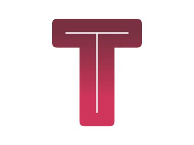 Letter T of the alphabet made with a color gradient from red tot pink, isolated on a white background