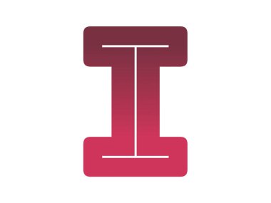 Letter I of the alphabet made with a color gradient from red tot pink, isolated on a white background