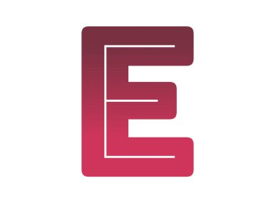 Letter E of the alphabet made with a color gradient from red tot pink, isolated on a white background