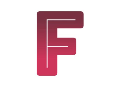 Letter F of the alphabet made with a color gradient from red tot pink, isolated on a white background