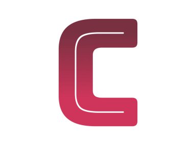 Letter C of the alphabet made with a color gradient from red tot pink, isolated on a white background