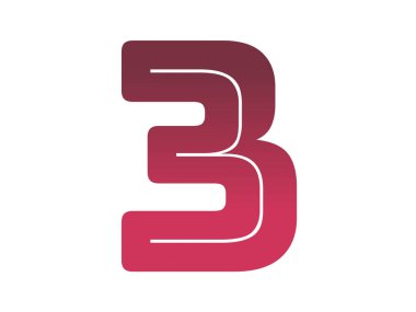 number 3 of the alphabet made with a color gradient from red tot pink, isolated on a white background