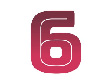 number 6 of the alphabet made with a color gradient from red tot pink, isolated on a white background