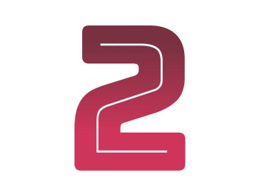 number 2 of the alphabet made with a color gradient from red tot pink, isolated on a white background