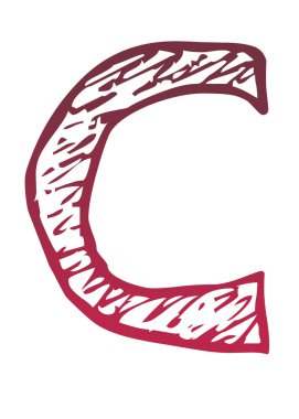 Alfabedeki C harfi, beyaz arkaplanda izole edilmiş, kırmızıdan pembeye doğru renk eğimine sahip.