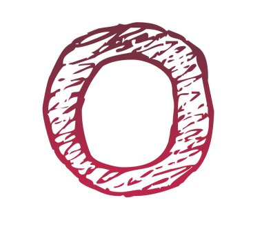 Alfabenin O harfi kırmızıdan pembeye doğru renk eğimine sahip, beyaz bir arkaplanda izole edilmiş.