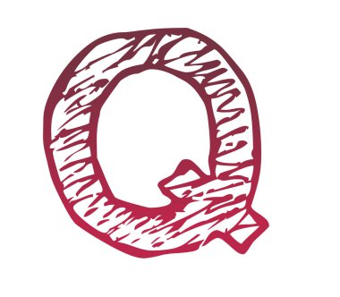 Alfabedeki Q harfi, beyaz arkaplanda izole edilmiş, kırmızıdan pembeye doğru renk eğimine sahip.