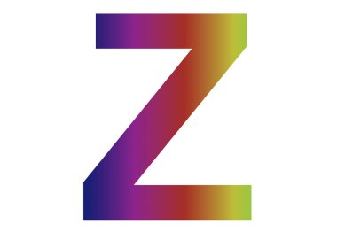 letter Z of the alphabet made with colors of the rainbow, with pink, blue, red, yellow, green isolated with a white background
