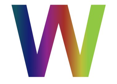 Letter W of the alphabet made with colors of the rainbow, with pink, blue, red, yellow, green isolated with a white background