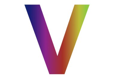 Letter v of the alphabet made with colors of the rainbow, with pink, blue, red, yellow, green isolated with a white background