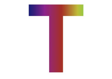 Letter T of the alphabet made with colors of the rainbow, with pink, blue, red, yellow, green isolated with a white background