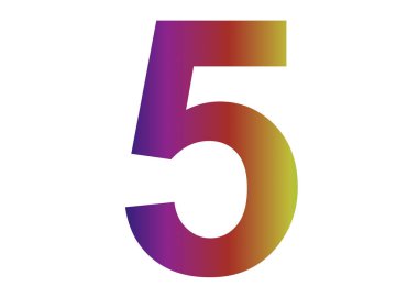 number 5 of the alphabet made with colors of the rainbow, with pink, blue, red, yellow, green isolated with a white background
