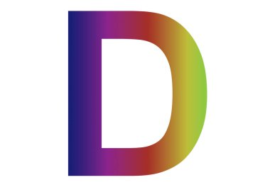 Letter D of the alphabet made with colors of the rainbow, with pink, blue, red, yellow, green isolated with a white background