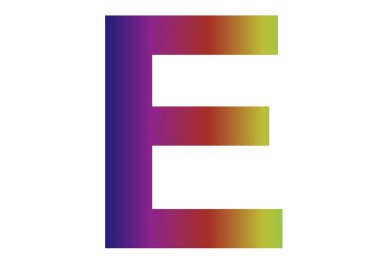 Letter E of the alphabet made with colors of the rainbow, with pink, blue, red, yellow, green isolated with a white background