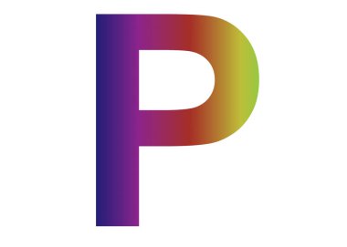 Letter P of the alphabet made with colors of the rainbow, with pink, blue, red, yellow, green isolated with a white background