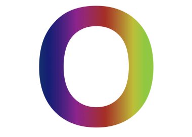 Letter O of the alphabet made with colors of the rainbow, with pink, blue, red, yellow, green isolated with a white background