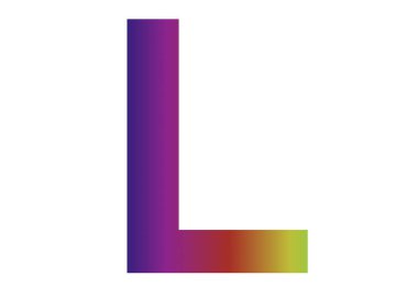 Letter L of the alphabet made with colors of the rainbow, with pink, blue, red, yellow, green isolated with a white background